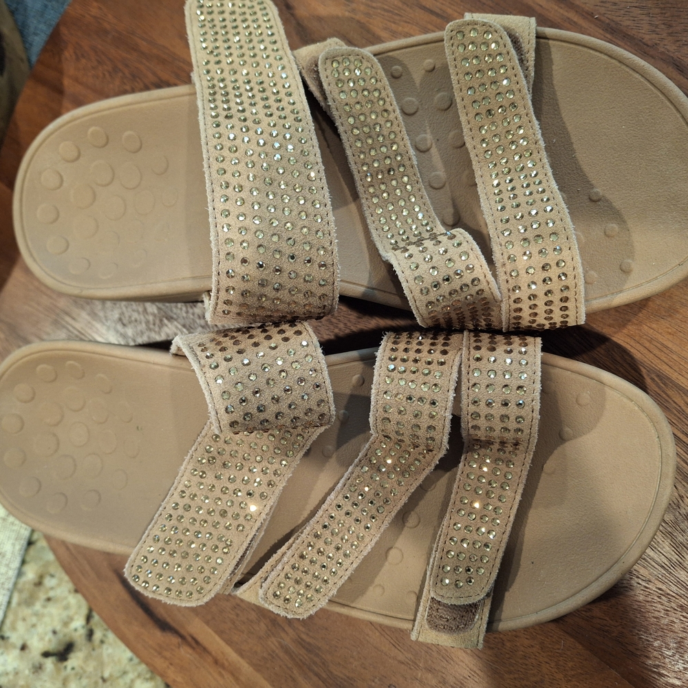 Beige Sandals with Rhinestone Straps - Picture 4 of 5